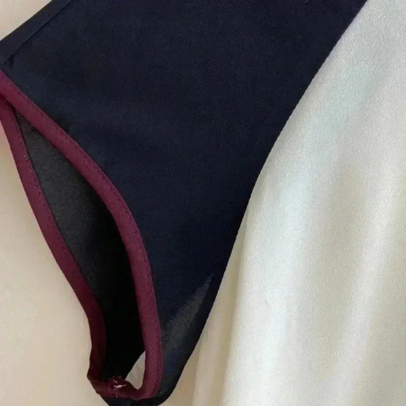 Harvé Benard Multicolor Short Sleeve Blouse (White/Navy/Maroon) w/ Zipper Back - Picture 5 of 8